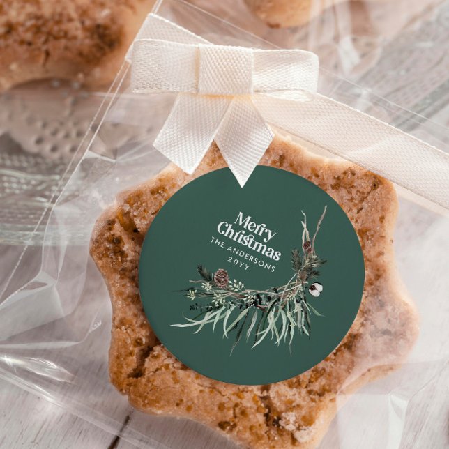 Green modern elegant watercolor botanical classic round sticker (Creator Uploaded)