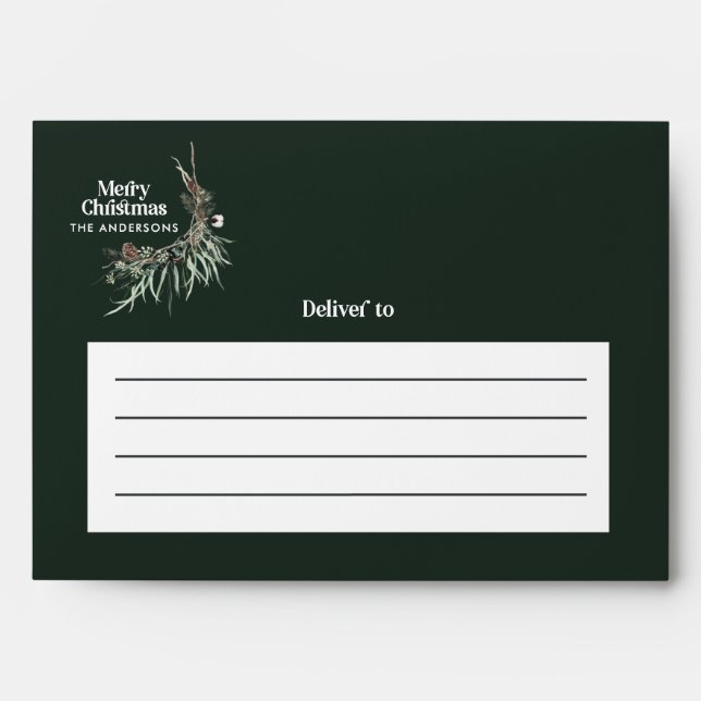 Green modern elegant watercolor botanical rustic envelope (Front)
