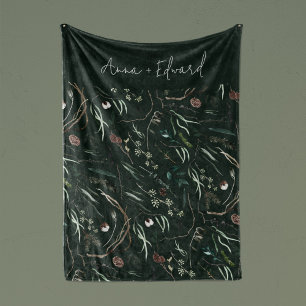 Green modern elegant watercolor botanical rustic fleece blanket