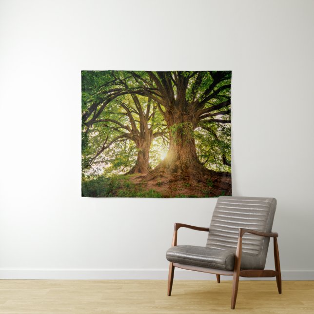 Green Modern Environment Day - Two Brown Trees Tapestry (In Situ (Horizontal))
