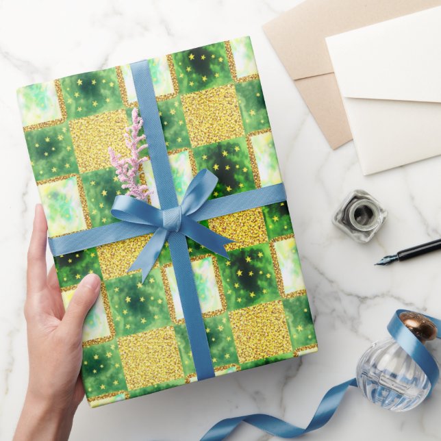 Green | Modern Faux Glitter & Opal Wrapping Paper (Gifting)
