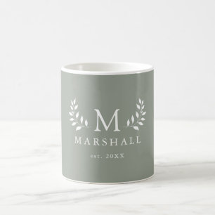 Green Modern Floral Monogram Family Name Mug