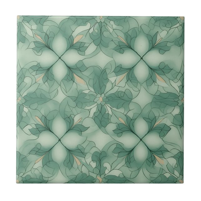 Green Modern Geo Pattern Ceramic Tile (Front)