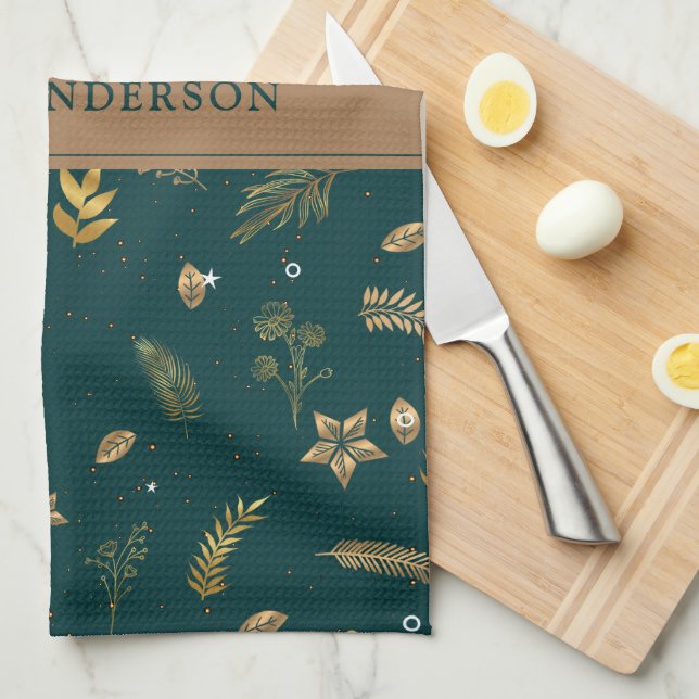 Green Modern Gold Arch elegant contemporary Tea Towel (Quarter Fold)