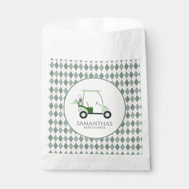 Green Modern Golf Baby Gender Reveal Par-tee Favour Bag (Front)