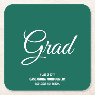 Green Modern Graduation Party Square Paper Coaster