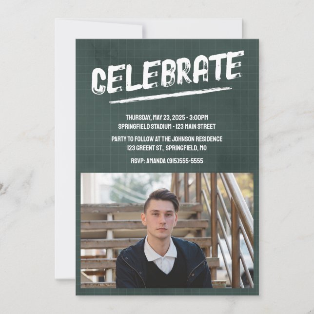 Green Modern Grunge Photo Invitation (Front)