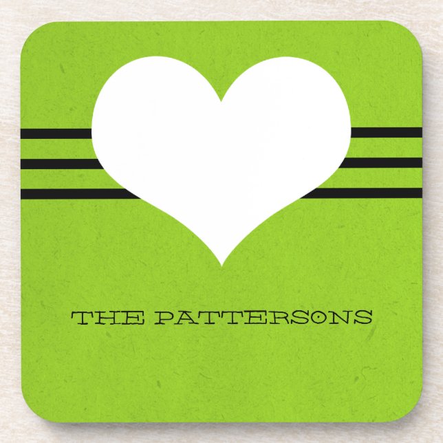 Green Modern Heart Coaster Set (Front)