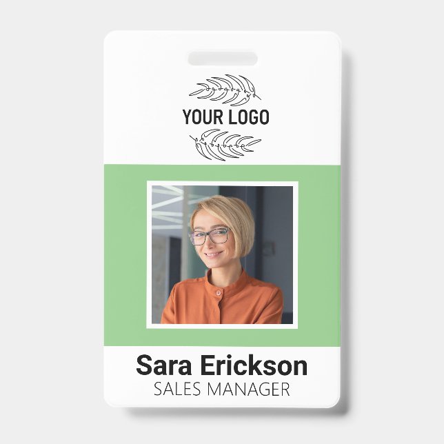 Green Modern ID Card Business Employee QR Badge (Front)