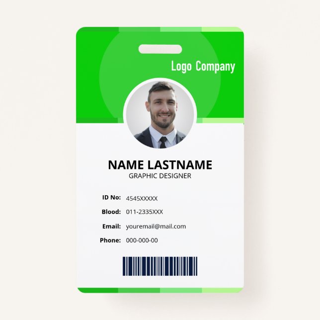 Green Modern ID Identification Card Photo Badge ID Badge (Front)