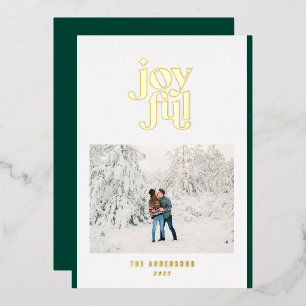 green modern joyful 1 photo  foil holiday card