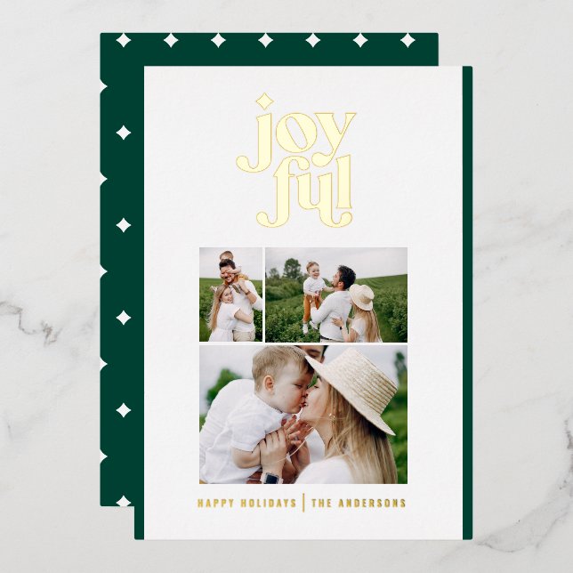green modern joyful 3 photo  foil holiday  (Front/Back)