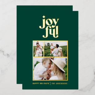 green modern joyful 3 photo foil holiday