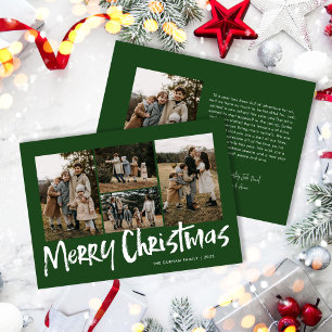 Green Modern Lettering Five Photo Merry Christmas Holiday Card