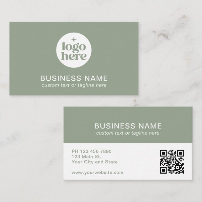 Green Modern Logo QR Code Business Card (Front/Back)