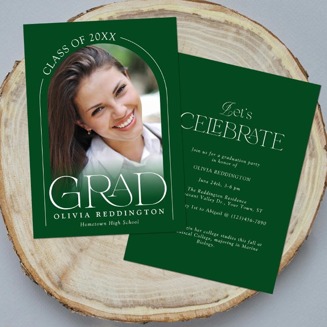 Green Modern Minimal Arch Photo Graduation Party Invitation (Creator Uploaded)