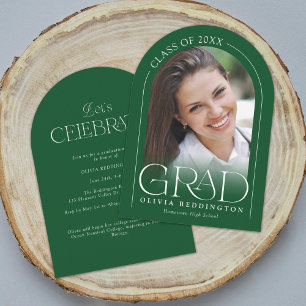 Green Modern Minimal Photo Arch Graduation Party Invitation