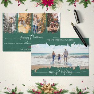 Green Modern Minimalist Christmas Collage Photo  Invitation