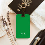 Green | Modern Monogram Luggage Tag<br><div class="desc">This modern luggage tag design features a colourful,  bright green background,  with your initials in bold white text for a look that is simple and stylish,  yet professional.</div>