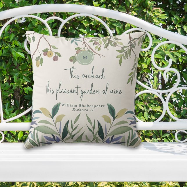 Green Modern Monogram Summer Quote Shakespeare Cushion (Creator Uploaded)