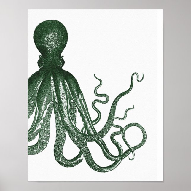 Green Modern Octopus Poster (Front)