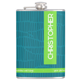 Green Modern Personalised Name Hip Flask