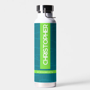 Green Modern Personalised Name Water Bottle