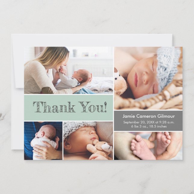 Green Modern Photos Baby Shower Thank you Card (Front)