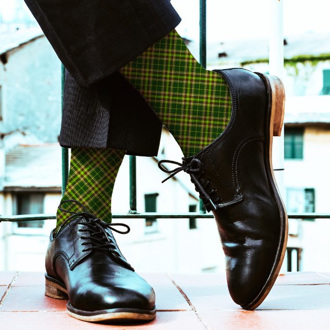  Green Modern Plaid Pattern Tartan Chequered Cool Socks (Creator Uploaded)