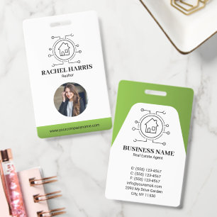 Green Modern Real Estate Agent Photo ID Badge
