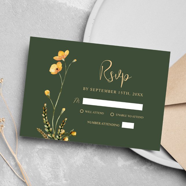 Green Modern Rustic Minimalist Wildflower Wedding RSVP Card (Green Modern Rustic Minimalist Wildflower Wedding RSVP Card)