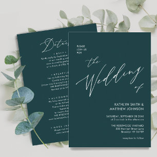 Green Modern Script All In One Minimalist Wedding Invitation