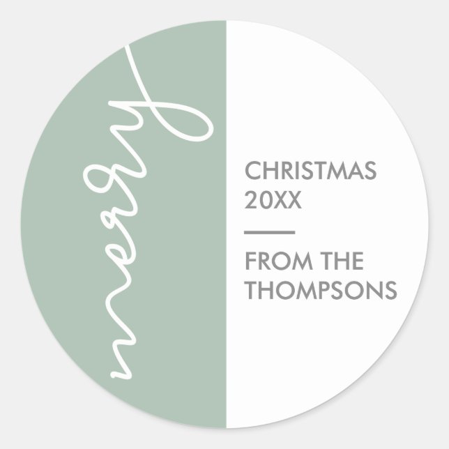 Green Modern Simple Merry Christmas Script Classic Round Sticker (Front)