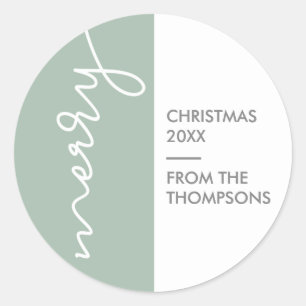 Green Modern Simple Merry Christmas Script Classic Round Sticker