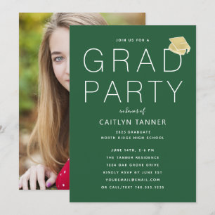 Green Modern Simple Photo Graduation Party Invitation
