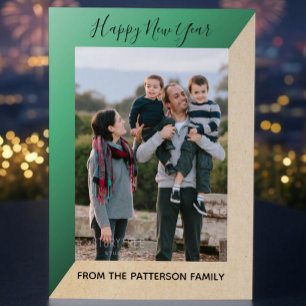 Green Modern Slant New Year's Photo Flat Card