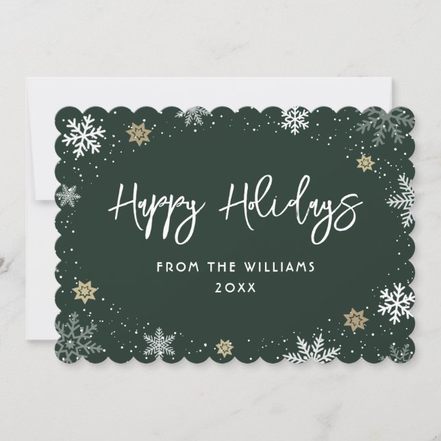 Green Modern Snowflake Holiday Card (Front)