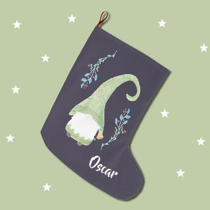 Green modern Swedish gnome Christmas stocking