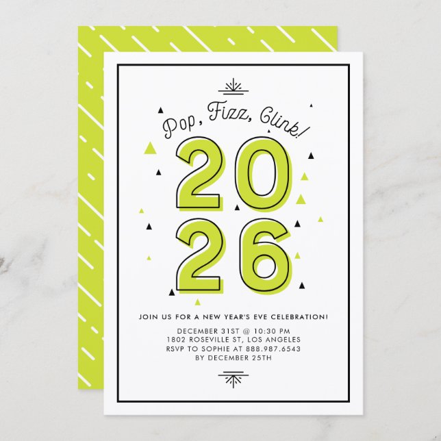 Green Modern Typography 2022 New Year's Eve Party Invitation (Front/Back)