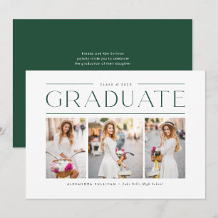 Green Modern Typography Photo Collage Graduation Invitation