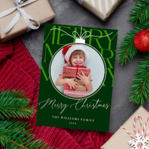 GREEN MODERN TYPOGRAPHY PHOTO ORNAMENT HOLIDAY CARD