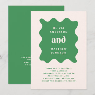 Green Modern Wavy Wedding Playful QR Code Invitation