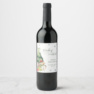 Green Modern Winter Snowman Baby Shower Wine Label