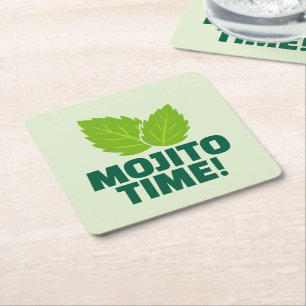 Green mojito cocktail party coasters with quote