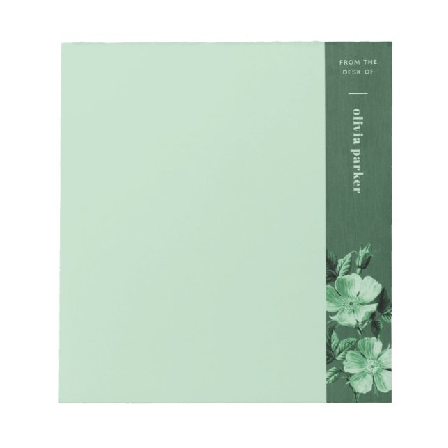 Green Monochromatic Blooms Floral Custom Notepad (Front)