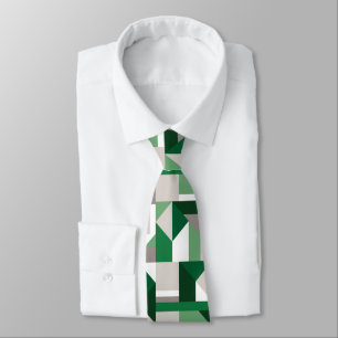 Green Monochromatic geometric collage pattern Tie