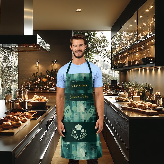 Green Monochrome Abstract - Elegant Kitchen Attire Apron (Creator Uploaded)