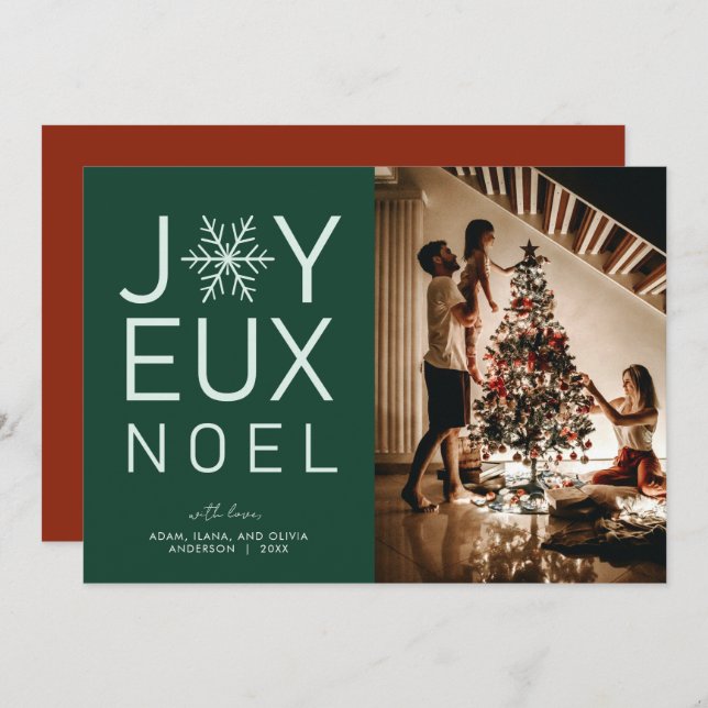 Green Monochrome Joyeux Noel Modern Holiday Card (Front/Back)