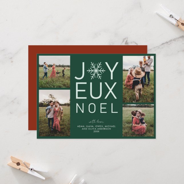 Green Monochrome Joyeux Noel Modern Holiday Card (Front/Back In Situ)