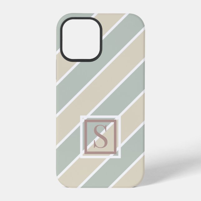 Green Monogram Abstract Modern Tan iPhone Case (Back)